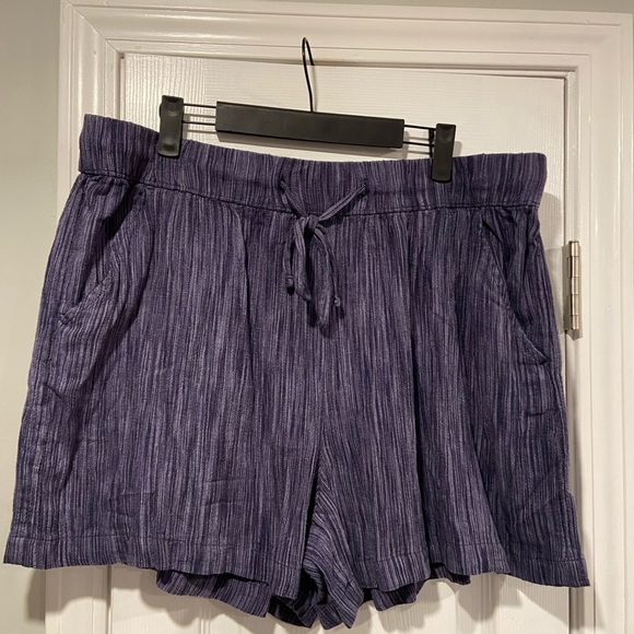 NWOT Time & Tru Size XL Blue Linen Blend Comfy Pull On Drawstring Shorts Pockets - Picture 1 of 12